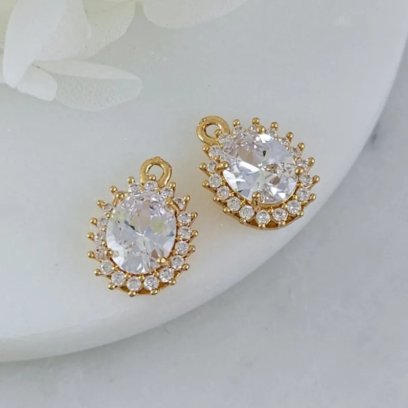 Подвеска овальная 15.7х11 мм с кристаллами, позолота 14К, прозрачный (10212-ПРОЗ) купить с доставкой по России | Интернет-магазин Viva Beads