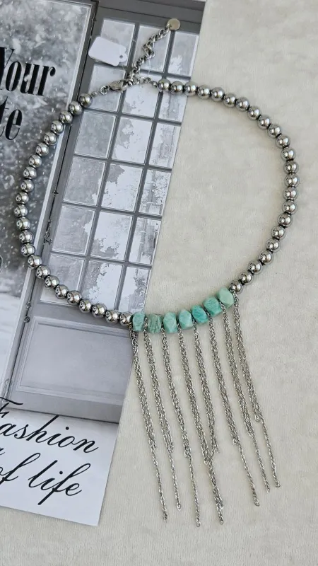 Колье из гематита и амазонита с цепочками - набор материалов (НАБОР-81) купить с доставкой по России | Интернет-магазин Viva Beads