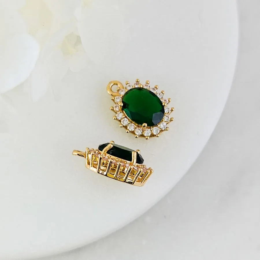 Подвеска овальная 15.7х11 мм с кристаллами, позолота 14К, зеленый (10212-ЗЕЛ) купить с доставкой по России | Интернет-магазин Viva Beads