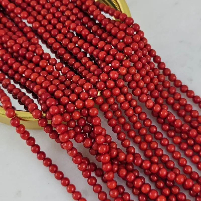 Нить 19 см Коралл натуральный ок. 4 мм, бусины гладкий шар, красный (8675-4) для бижутерии купить с доставкой по России | Интернет‑магазин Viva Beads

