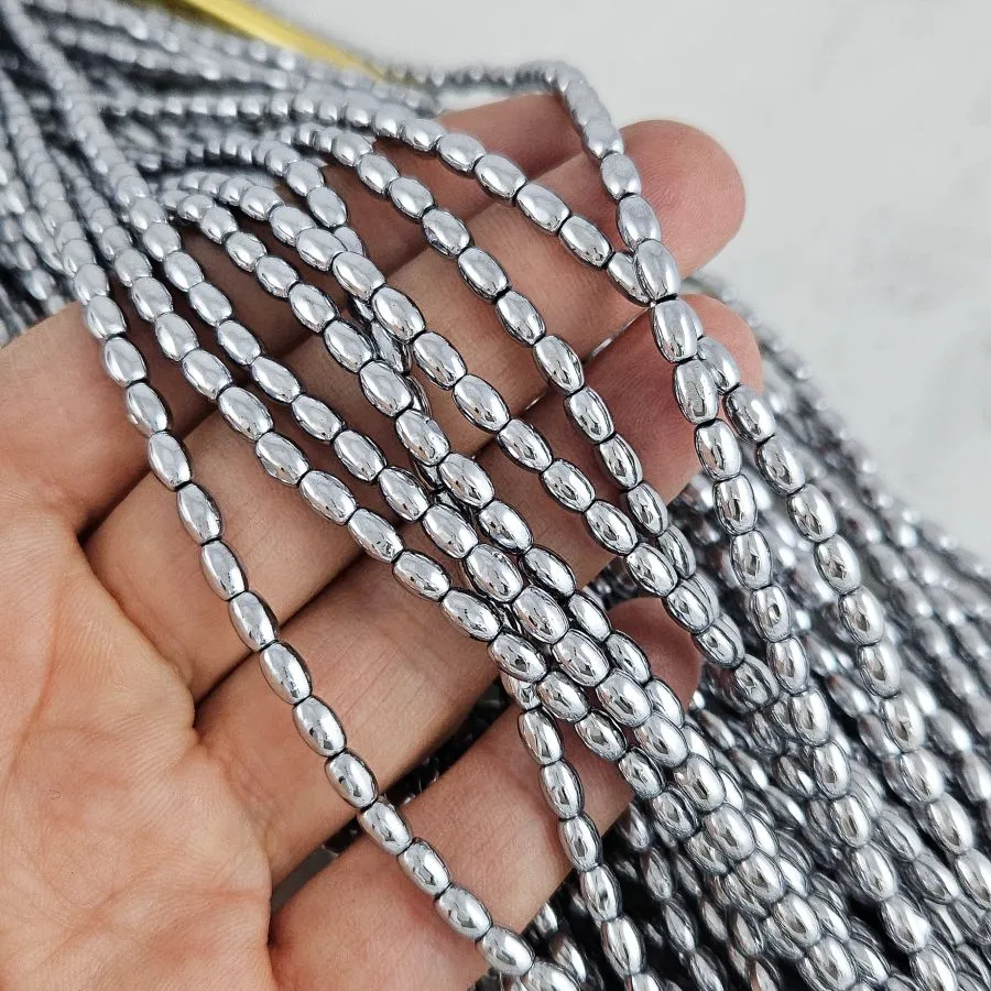 Нить 39 см Гематит, гематин 5х3.4 мм, бусины рис, цвет платина (10227-П) для бижутерии купить с доставкой по России | Интернет‑магазин Viva Beads
