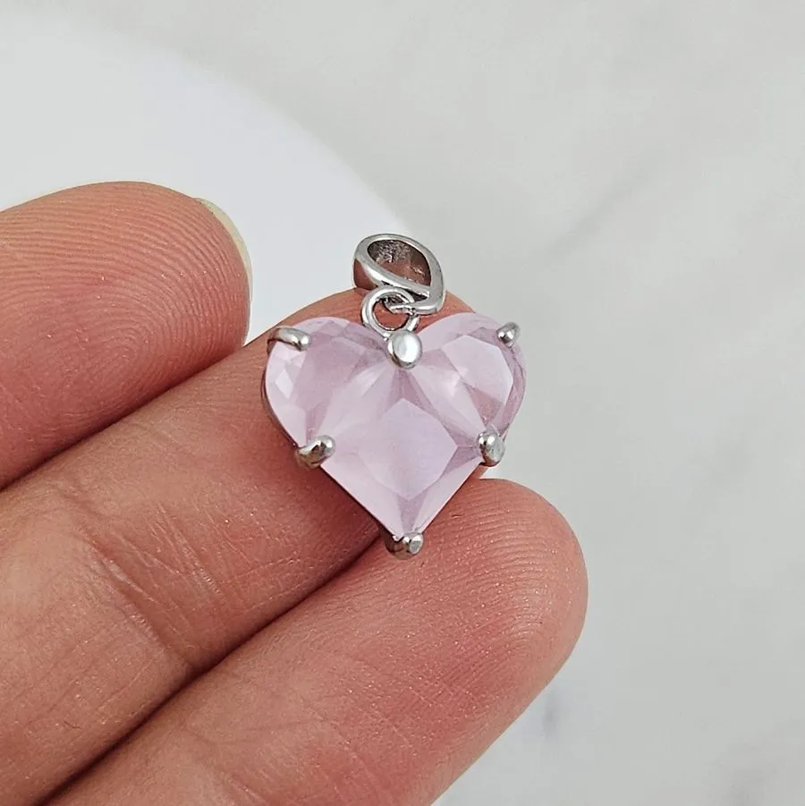 Подвеска Сердце с фианитами 14.5х14 мм опаловый розовый, родиевое покрытие (6647-ОПРР) купить с доставкой по России | Интернет-магазин Viva Beads