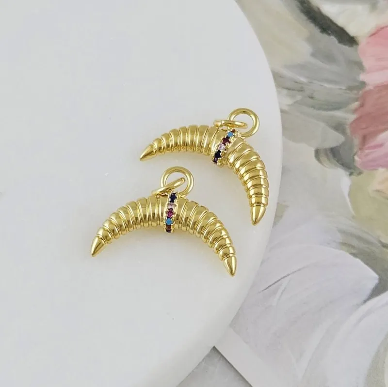 Подвеска Лунница 14.2х19.5 мм с фианитами, позолота 14К (10144-З) купить с доставкой по России | Интернет-магазин Viva Beads