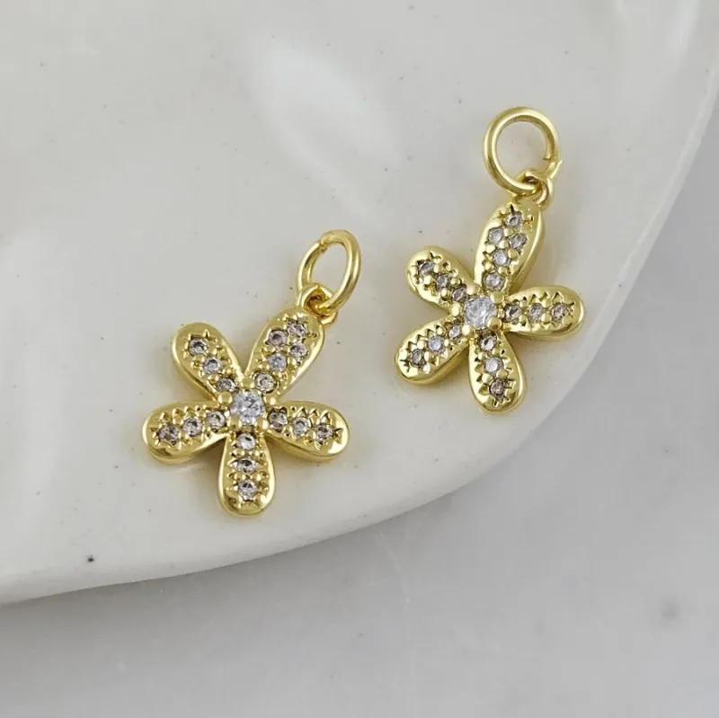 Подвеска Цветок 14.5х11.7 мм с фианитами, позолота 18К (10134-З) купить с доставкой по России | Интернет-магазин Viva Beads