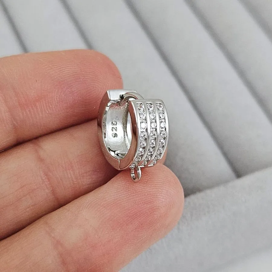 Швензы колечки 14.3х14х5.8 мм с замком и фианитами, родиевое покрытие (10197-Р) швензы для серег купить с доставкой по России | Интернет-магазин Viva Beads