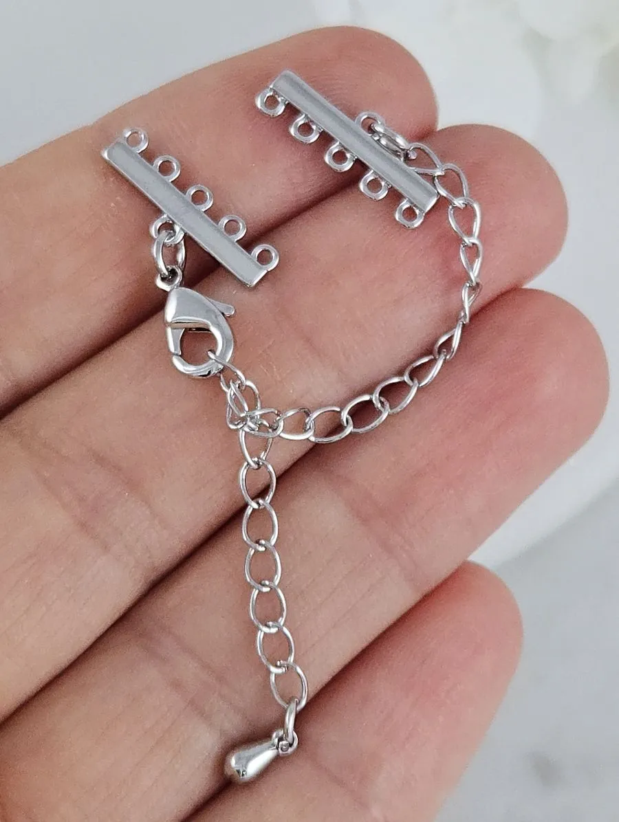 Замок лобстер 10 мм с коннекторами на 5 нитей с удлинителем родиевое покрытие (10218-Р) замок для украшений купить с доставкой по России | Интернет-магазин Viva Beads