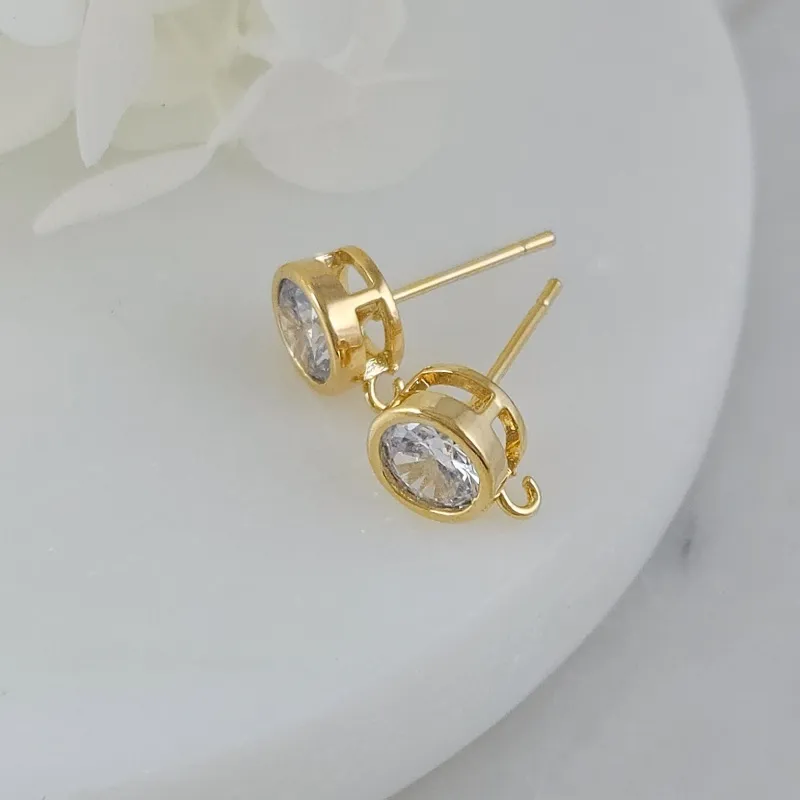 Швензы пуссеты с фианитом 9.5х7.3 мм позолота 14К (9618-7-З) швензы для серег купить с доставкой по России | Интернет-магазин Viva Beads