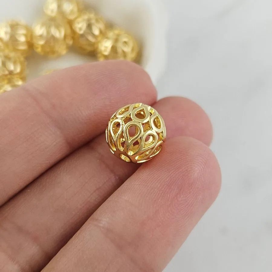 1 шт. Бусина ажурная 9.6х10 мм, позолота 14К (10044-З) купить с доставкой по России | Интернет-магазин Viva Beads