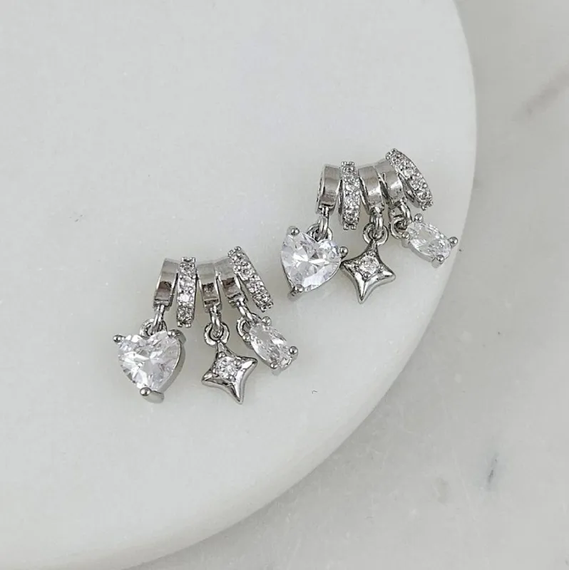 Сет подвесок на бейле 15.5х12 мм с фианитами, родиевое покрытие (10191-Р) купить с доставкой по России | Интернет-магазин Viva Beads