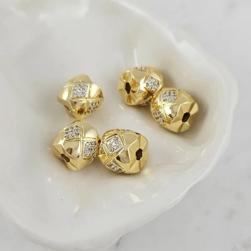 1 шт. Бусина разделитель 9.2x10.3 мм с фианитами позолота 14К (10101-З) купить с доставкой по России | Интернет-магазин Viva Beads