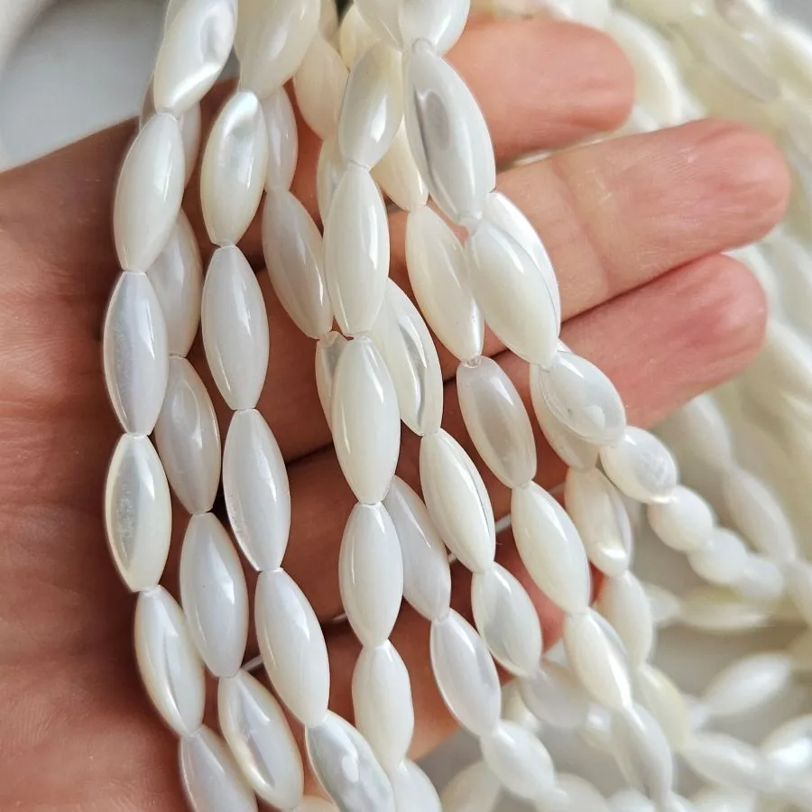 Нить 18 см Перламутр натуральный 14.3х5.7 мм форма рис, белый (5504-6х14) для бижутерии купить с доставкой по России | Интернет‑магазин Viva Beads
