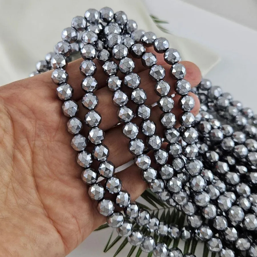 Нить 19 см Гематит, гематин 8 мм бусина ювелирной огранки, цвет платина (9028-8-П) для бижутерии купить с доставкой по России | Интернет‑магазин Viva Beads

