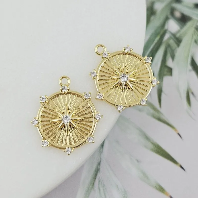 Подвеска круглая со Звездой 17.8х15.6 мм с фианитами, позолота 14К (9983-З)