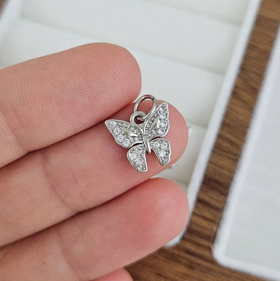 Подвеска Бабочка 10.5х11 мм с фианитами родиевое покрытие (7509-Р) купить с доставкой по России | Интернет-магазин Viva Beads