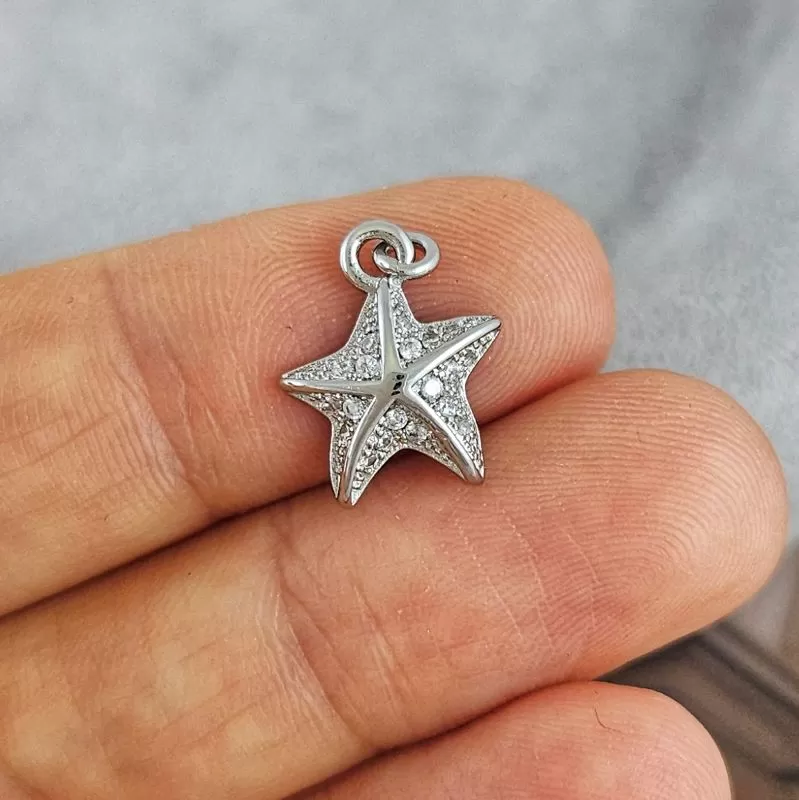 Подвеска Морская звезда с фианитами 13.7х11.3 мм родиевое покрытие (9414-Р) купить с доставкой по России | Интернет-магазин Viva Beads