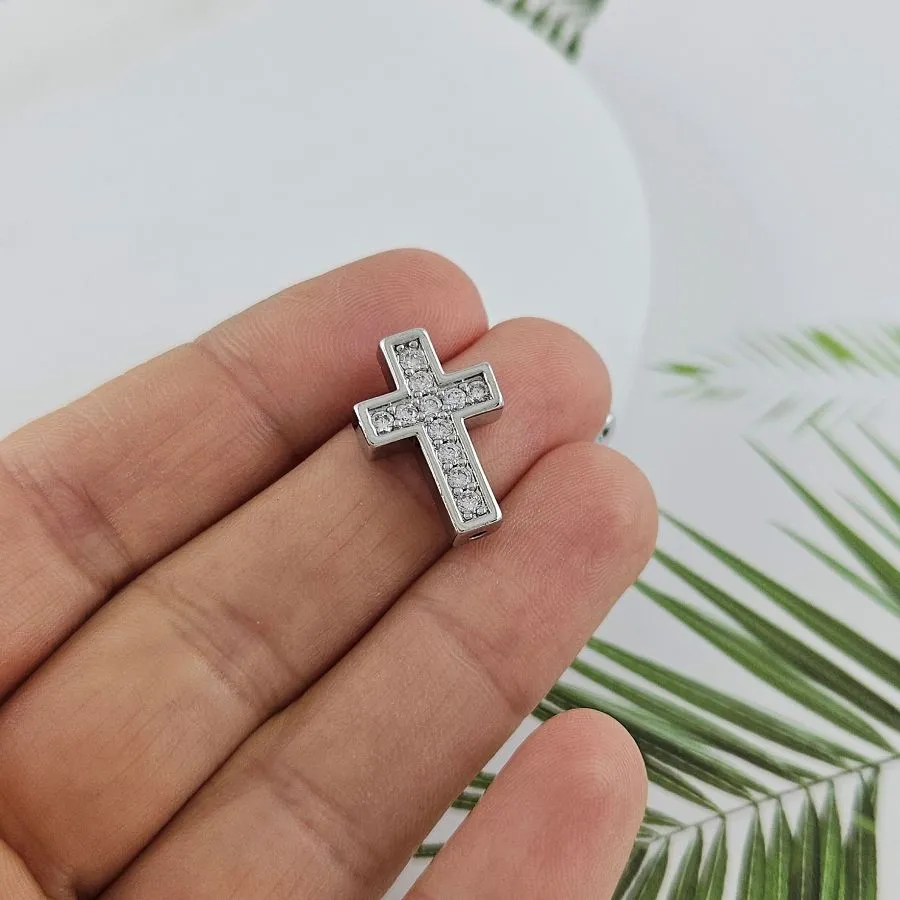 Бусина разделитель Крест с фианитами 18x12x4.4 мм, родиевое покрытие (9384-Р) купить в Воронеже | Заказать в интернет-магазине Viva Beads
