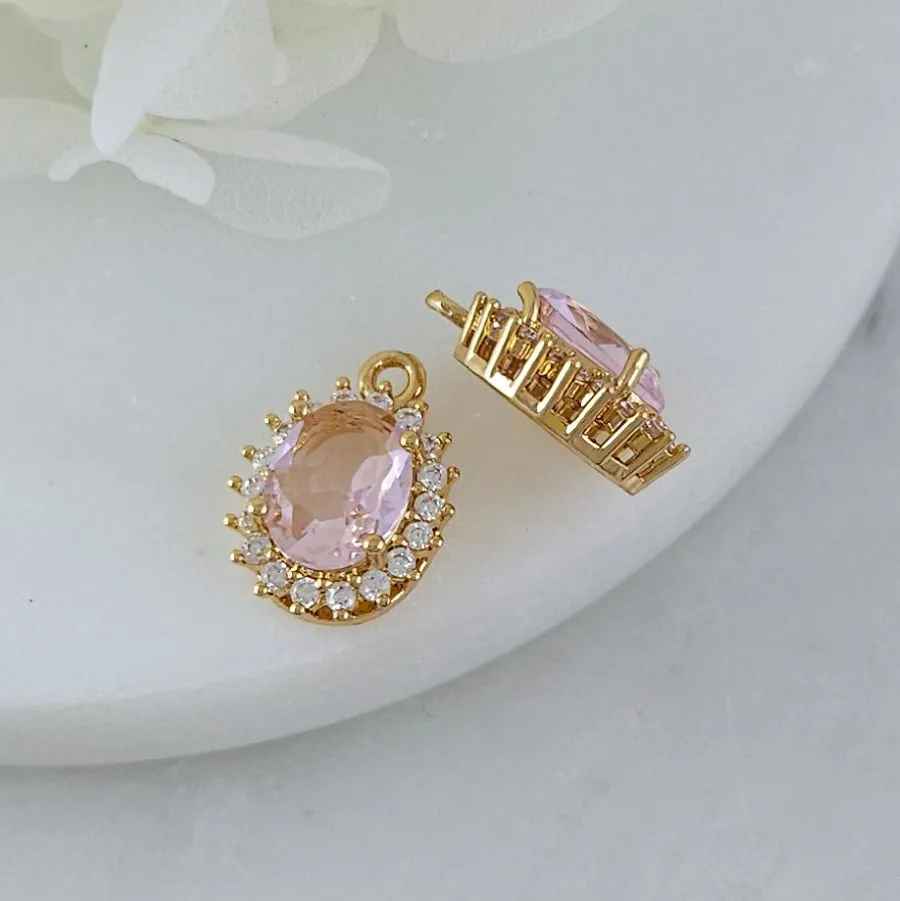 Подвеска овальная 15.7х11 мм с кристаллами, позолота 14К, розовый (10212-РОЗ) купить с доставкой по России | Интернет-магазин Viva Beads