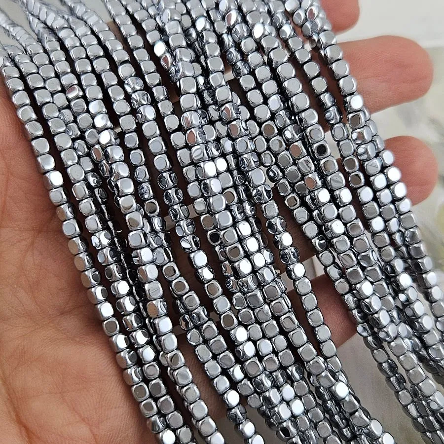 Нить 39-40 см Гематит, гематин 3 мм бусины куб, цвет платина (4574-П) для бижутерии купить с доставкой по России | Интернет‑магазин Viva Beads
