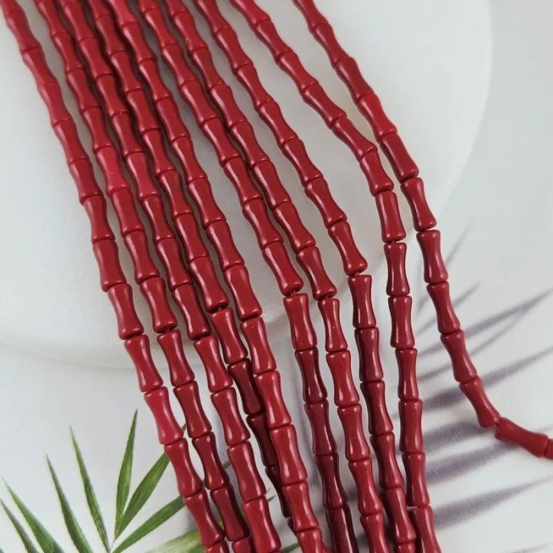 Нить 20 см Коралл тонированный ок. 7х3 мм, бусины трубочки бамбук, красный (10072-К) для бижутерии купить с доставкой по России | Интернет‑магазин Viva Beads
