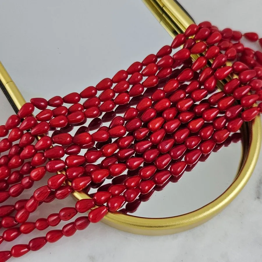 10 шт. Коралл натуральный ок. 4.8х7.7 мм, бусины гладкие капли, красный (10272) для бижутерии купить с доставкой по России | Интернет‑магазин Viva Beads
