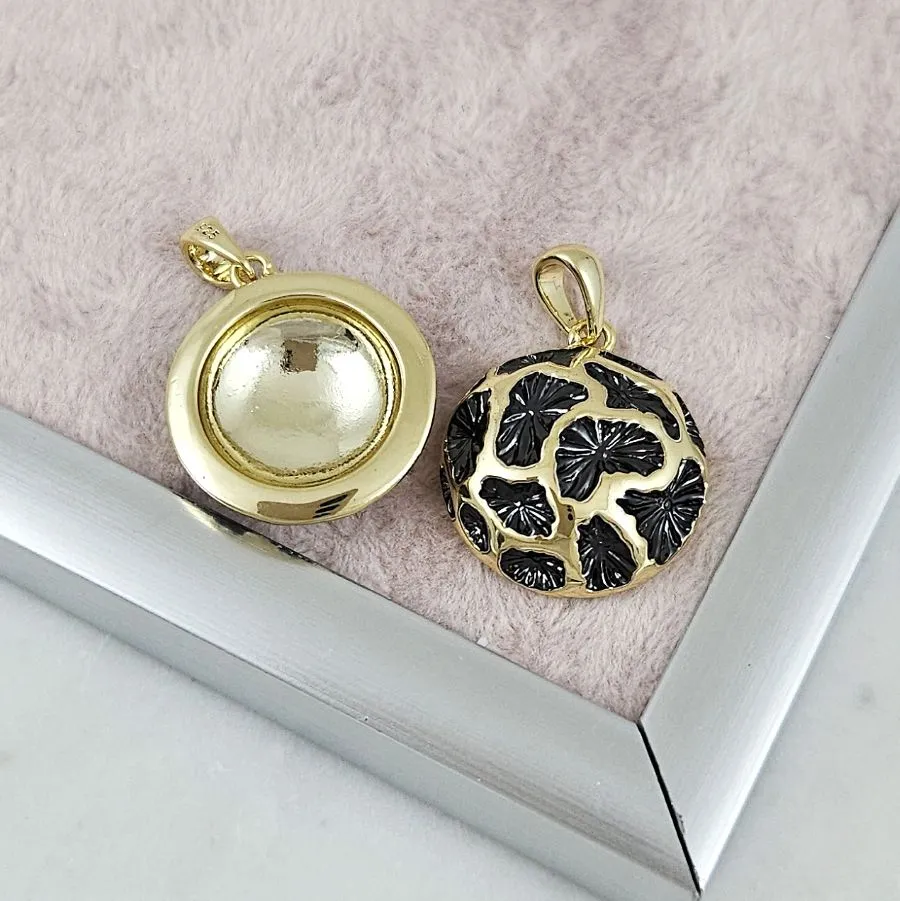 Подвеска круглая объемная 20.5х18.2 мм с черной эмалью, позолота 14К (10187-З) купить с доставкой по России | Интернет-магазин Viva Beads