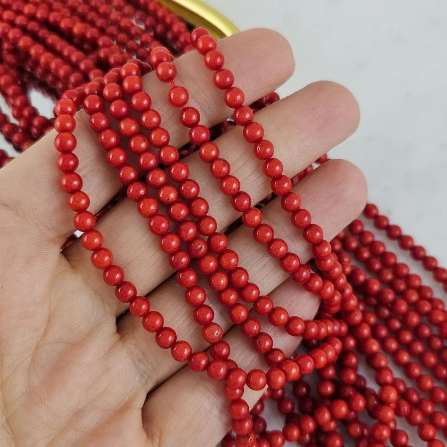 Нить 19 см Коралл натуральный ок. 4 мм, бусины гладкий шар, красный (8675-4) для бижутерии купить с доставкой по России | Интернет‑магазин Viva Beads
