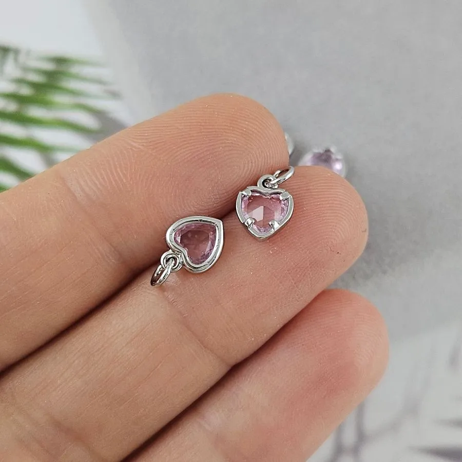 Подвеска Сердце с фианитом 6х8 мм розовый, родиевое покр. (8030-РРОЗ)