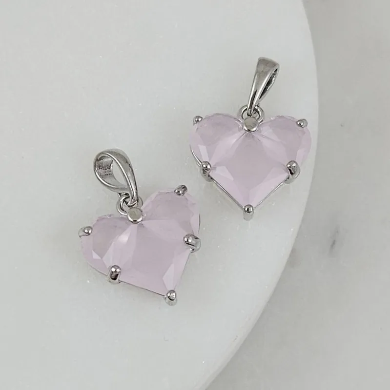 Подвеска Сердце с фианитами 14.5х14 мм опаловый розовый, родиевое покрытие (6647-ОПРР) купить с доставкой по России | Интернет-магазин Viva Beads