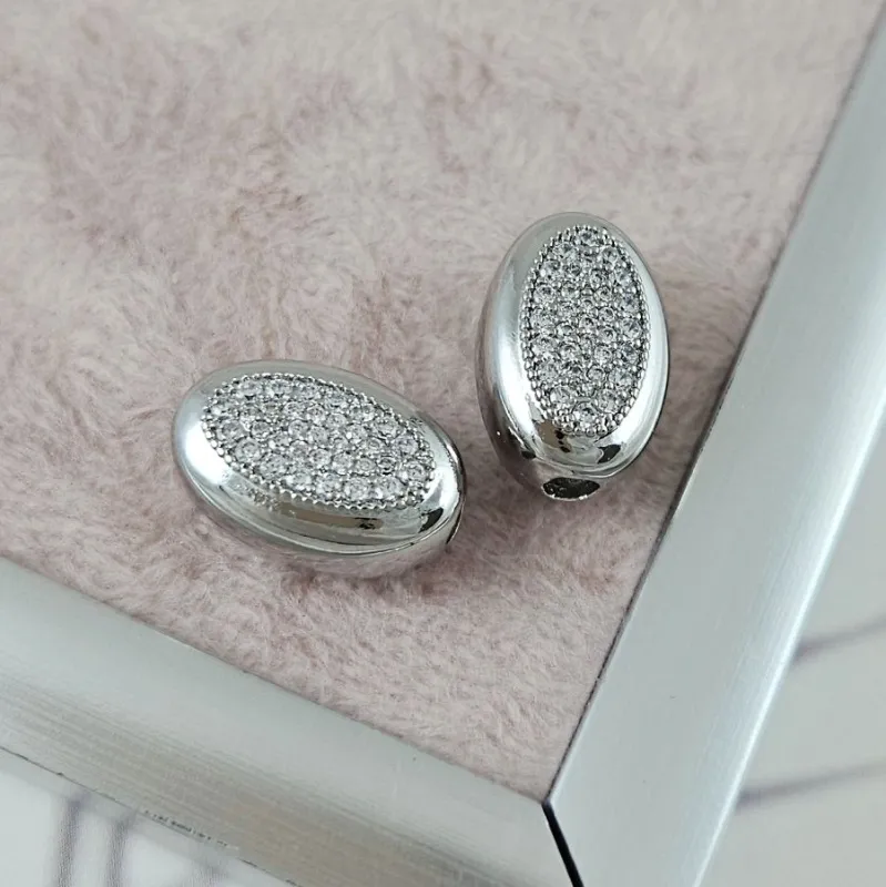 Бусина овальная с фианитами 15х9.8х7.8 мм родиевое покрытие (10091-Р) купить с доставкой по России | Интернет-магазин Viva Beads