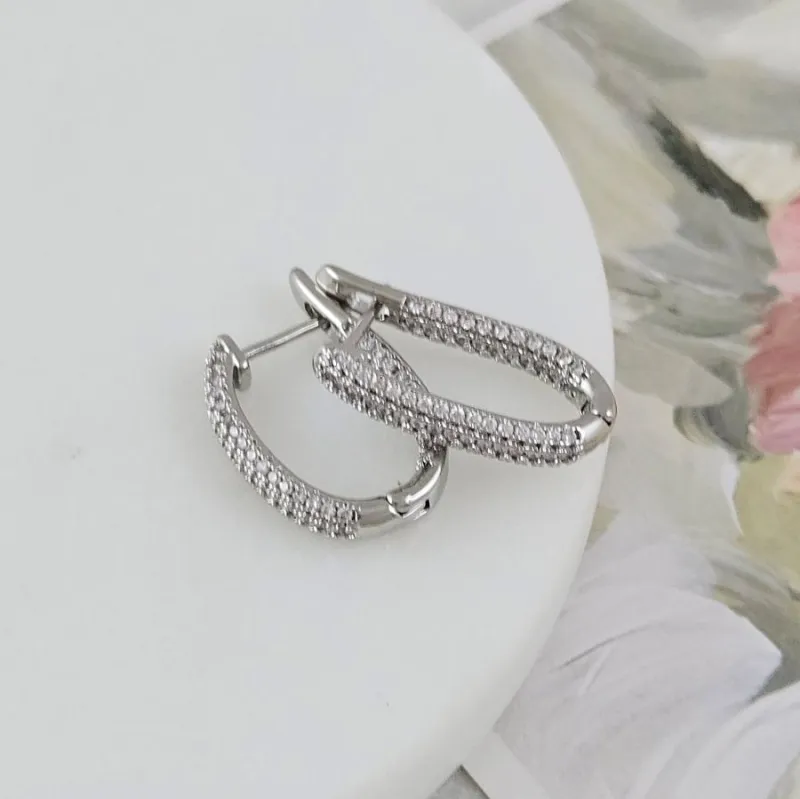 Швензы кольца с замком 21х3.3 мм с фианитами, родиевое покрытие (10143-Р) швензы для серег купить с доставкой по России | Интернет-магазин Viva Beads