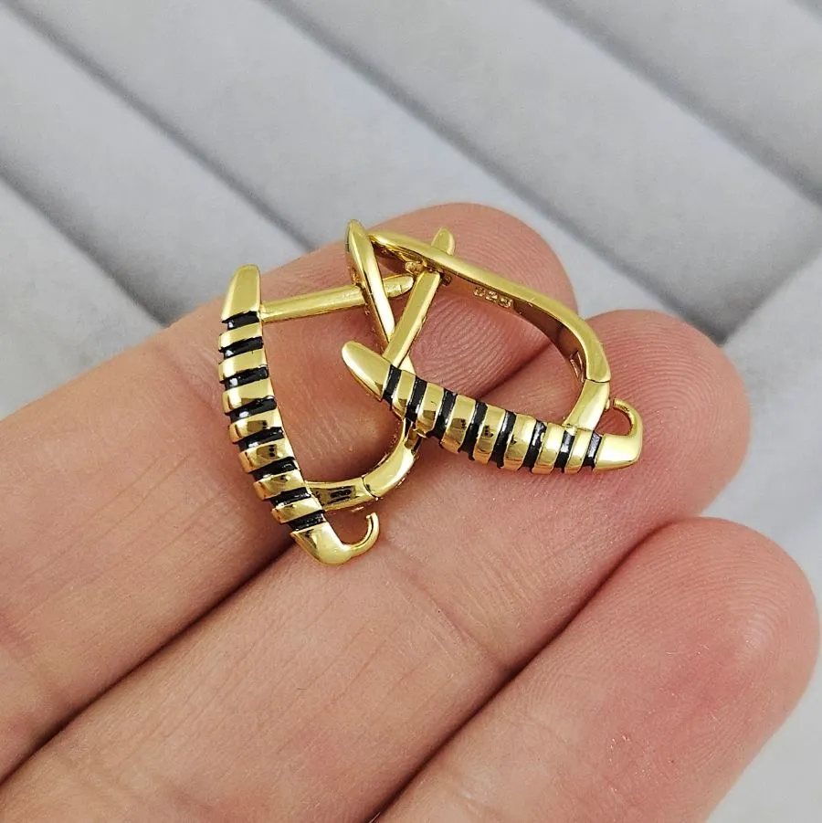 Швензы с английским замком 18х3.7 мм с эмалью, позолота 14К (10203-З) швензы для серег купить с доставкой по России | Интернет-магазин Viva Beads