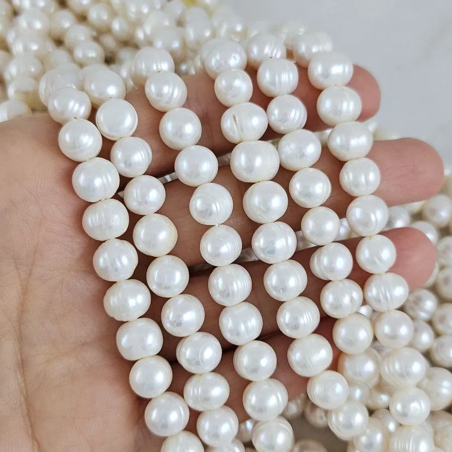 Жемчуг речной натуральный 7.5-9 мм, форма картофель, А+, белый (8102) купить с доставкой по России | Интернет-магазин Viva Beads