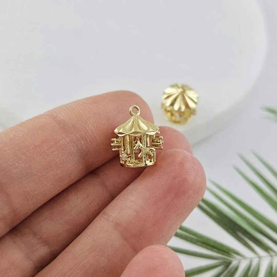 Подвеска Карусель 12.6x10 мм с фианитами, позолота 14К (10011-З)