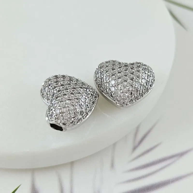 Бусина Сердце с фианитами 16х18.5х10 мм родиевое покрытие (8741-Р) купить с доставкой по России | Интернет-магазин Viva Beads