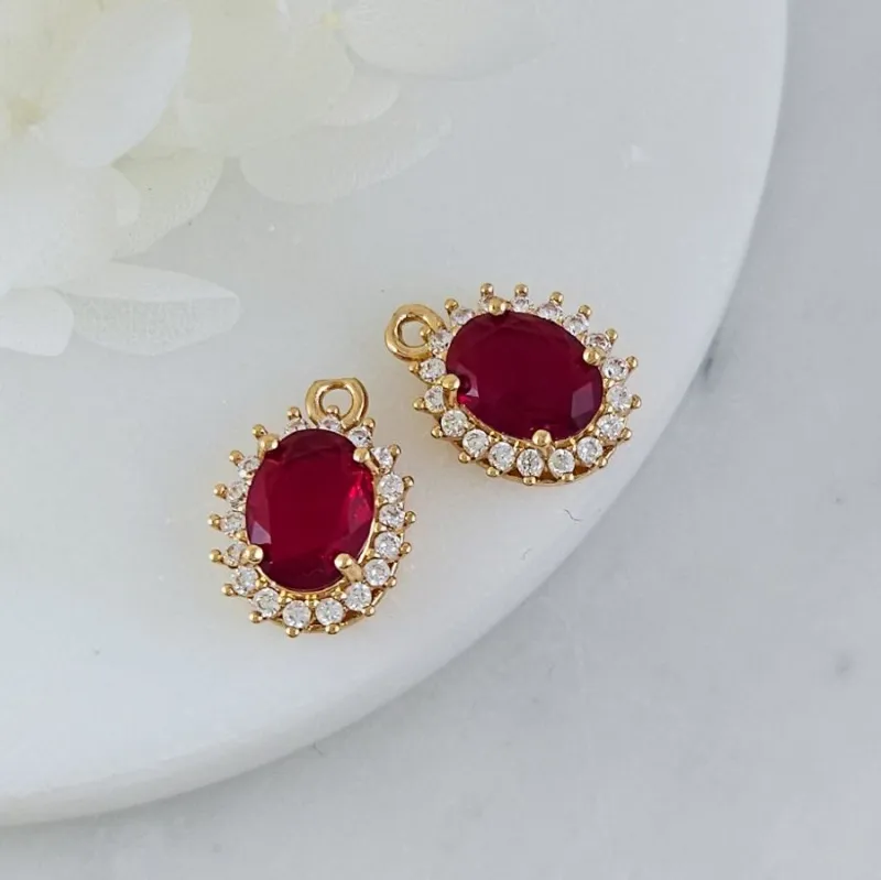 Подвеска овальная 15.7х11 мм с кристаллами, позолота 14К, красный (10212-КР) купить с доставкой по России | Интернет-магазин Viva Beads