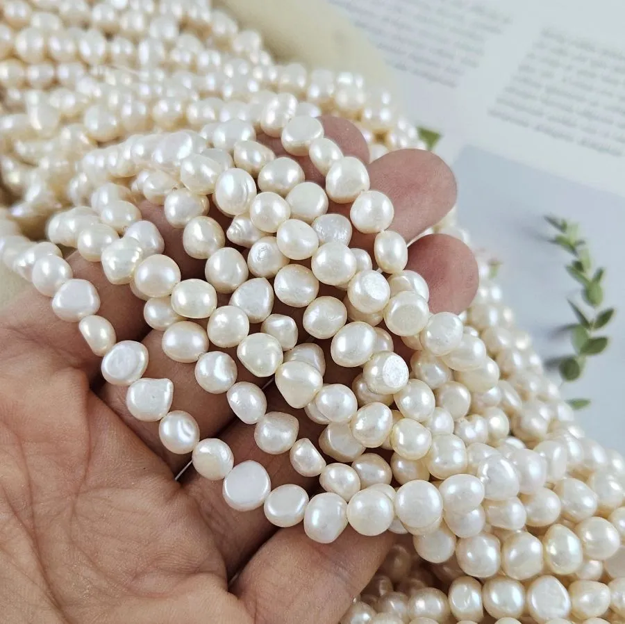 Нить 17 см Жемчуг натуральный барокко толщиной 6-7 мм белый АА (9847) купить с доставкой по России | Интернет-магазин Viva Beads