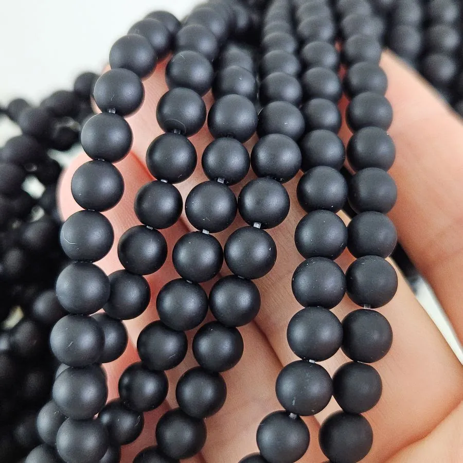 Нить 37 см Агат черный матовый ок. 6.3 мм, бусины гладкий шар (4040-6) для бижутерии купить с доставкой по России | Интернет‑магазин Viva Beads
