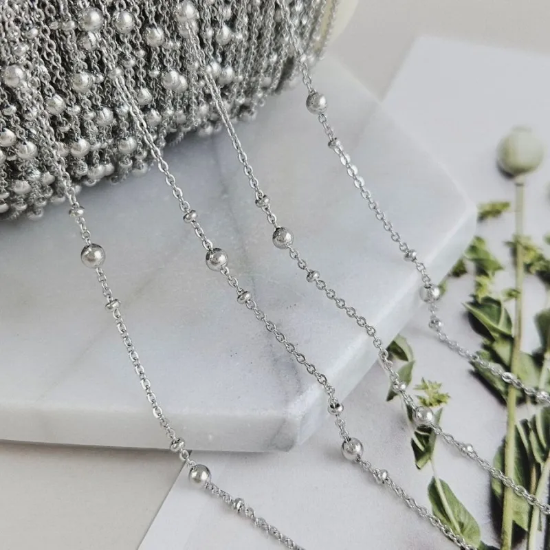 50 см Цепь тонкая с шариками 3 мм и 2 мм, родиевое покрытие (9754-Р) купить с доставкой по России | Интернет-магазин Viva Beads