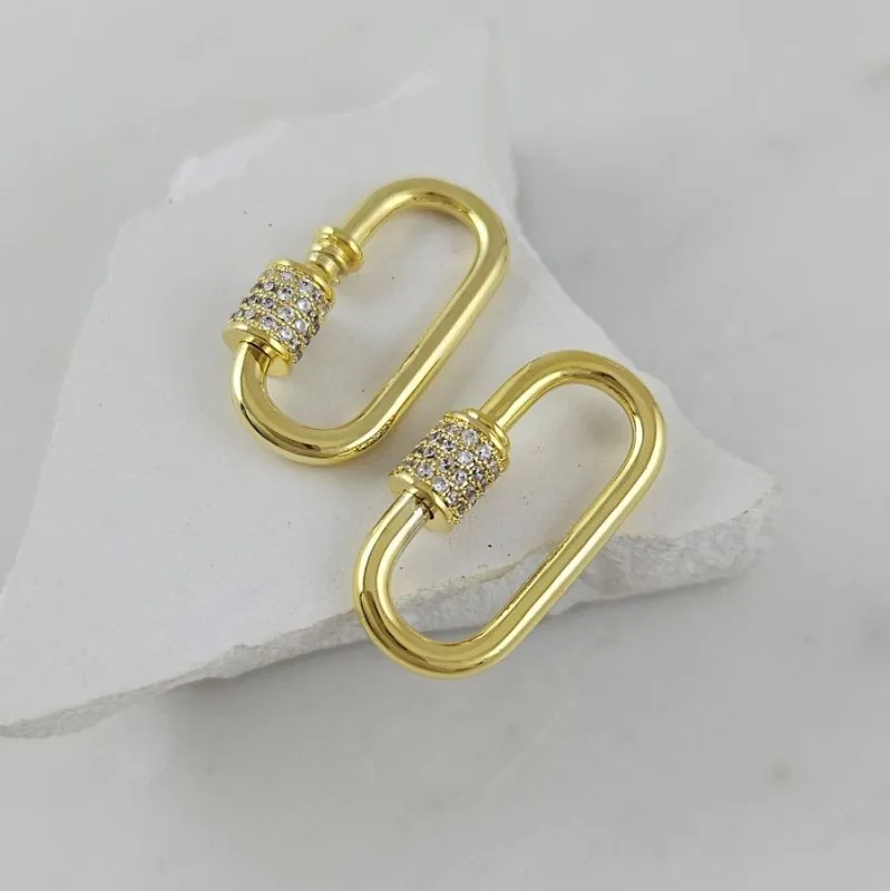 Замок карабин винтовой с фианитами 28х14 мм, позолота 14К (6171-З) замок для украшений купить с доставкой по России | Интернет-магазин Viva Beads