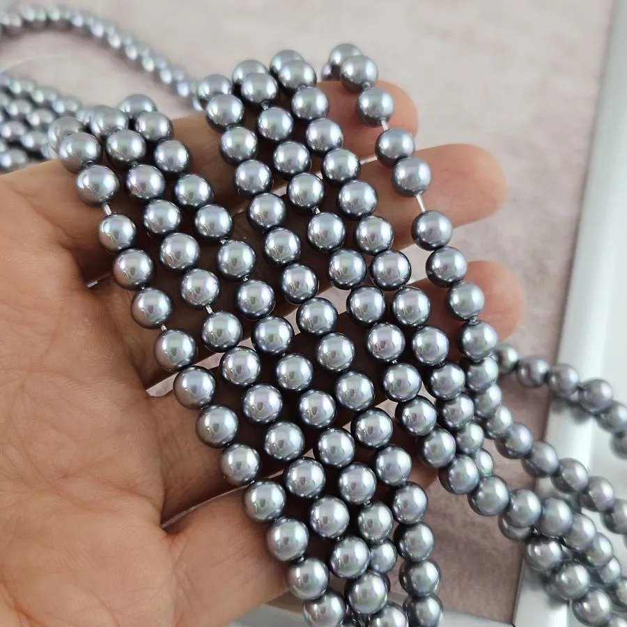 Нить 19 см Жемчуг Майорка 6 мм круглые бусины, серый (6330-6) купить с доставкой по России | Интернет-магазин Viva Beads