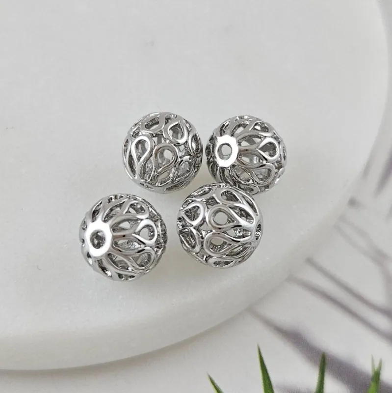 1 шт. Бусина ажурная 9.6х10 мм, родиевое покрытие (10044-Р) купить с доставкой по России | Интернет-магазин Viva Beads