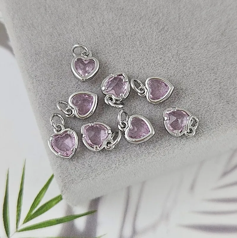 Подвеска Сердце с фианитом 6х8 мм розовый, родиевое покр. (8030-РРОЗ)