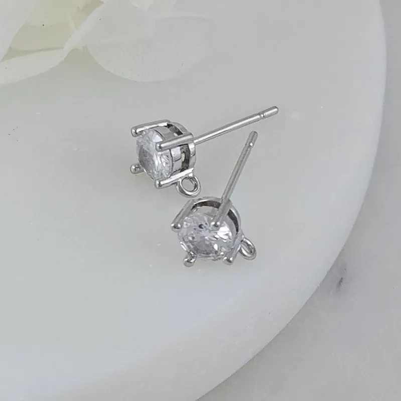 пара Швензы пуссеты с фианитом 8.3х6.4 мм родиевое покрытие (10008-6-Р) швензы для серег купить с доставкой по России | Интернет-магазин Viva Beads