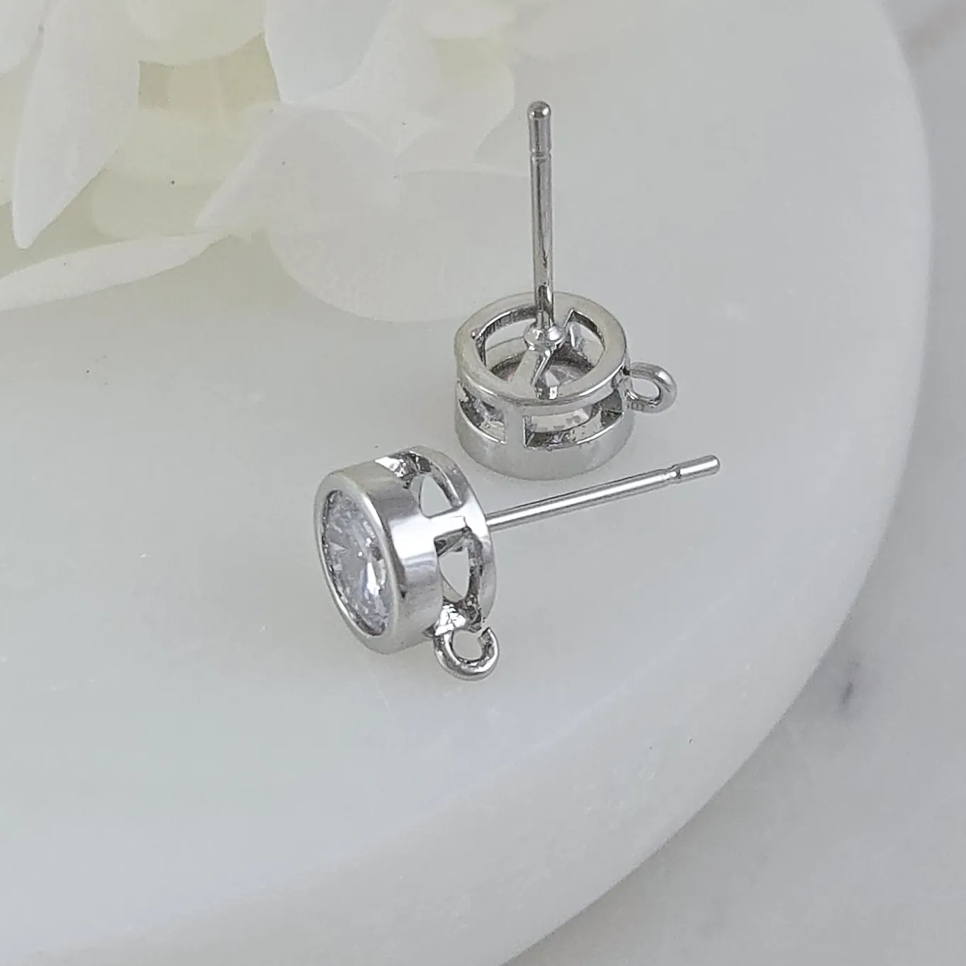 Швензы пуссеты с фианитом 9.5х7.3 мм родиевое покрытие (9618-7-Р) швензы для серег купить с доставкой по России | Интернет-магазин Viva Beads