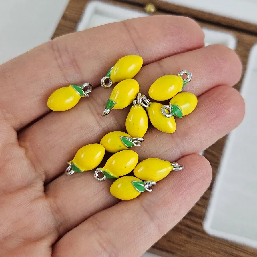 Подвеска лимон 12.9х6 мм эмаль, желтый,  цвет платины (10262-П) купить с доставкой по России | Интернет-магазин Viva Beads