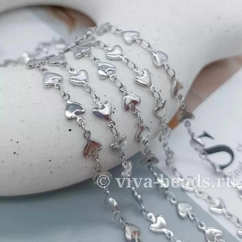 10 см Цепь Сердца толщиной 5.5 мм родиевое покрытие (5573-Р) купить в Воронеже | Заказать в интернет-магазине Viva Beads
