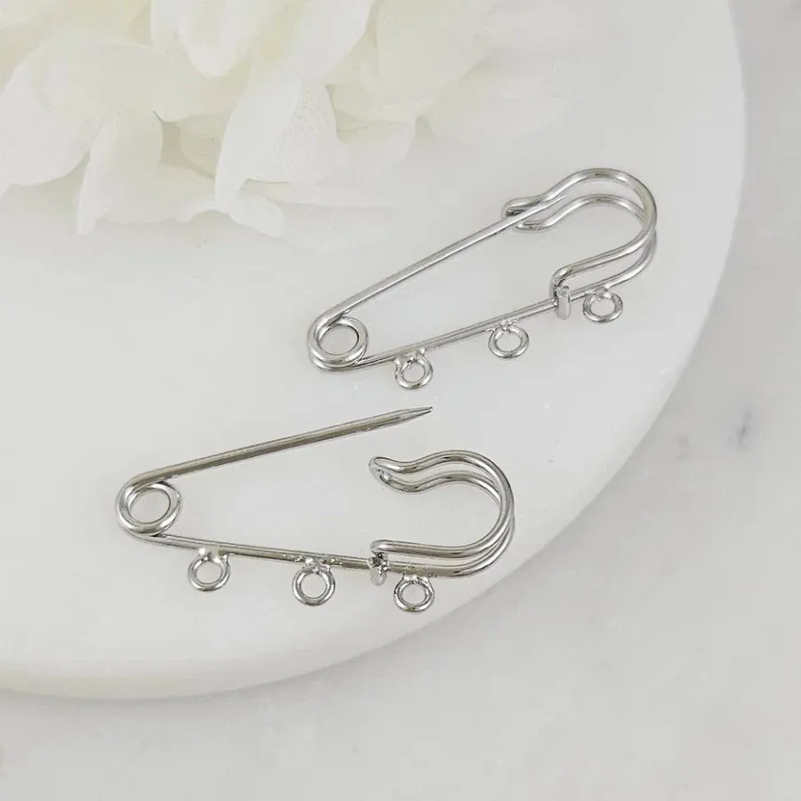 Булавка основа для броши 30 мм, 3 петли, родиевое покрытие (9599-Р) купить с доставкой по России | Интернет-магазин Viva Beads