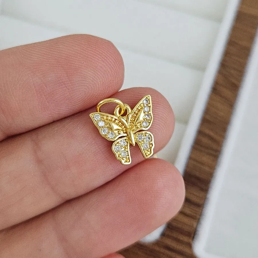 Подвеска Бабочка 10.5х11 мм с фианитами позолота 14К (7509-З) купить с доставкой по России | Интернет-магазин Viva Beads