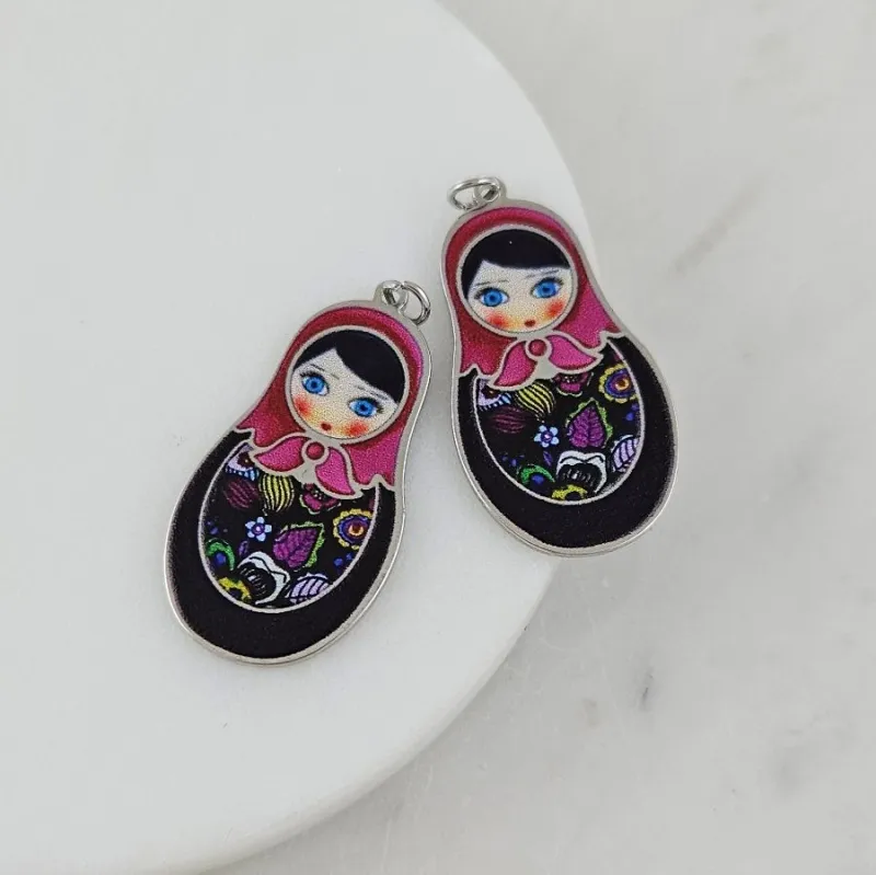 Подвеска Матрешка 38х20 мм с цветной печатью, родиевое покрытие (10135-Р) купить с доставкой по России | Интернет-магазин Viva Beads