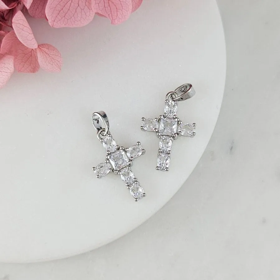 Подвеска Крест 20х13х3.3 мм с фианитами, родиевое покрытие (10207-БР) купить с доставкой по России | Интернет-магазин Viva Beads